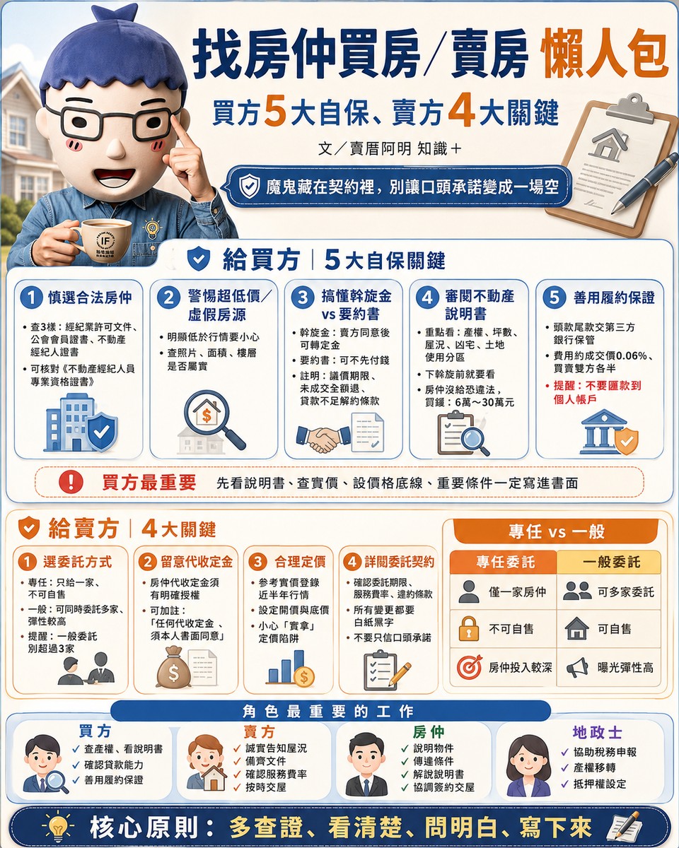 找房仲買房/賣房 懶人包》買方5大自保、賣方4大關鍵 阿明：魔鬼藏在契約裡，別讓口頭承諾變成一場空