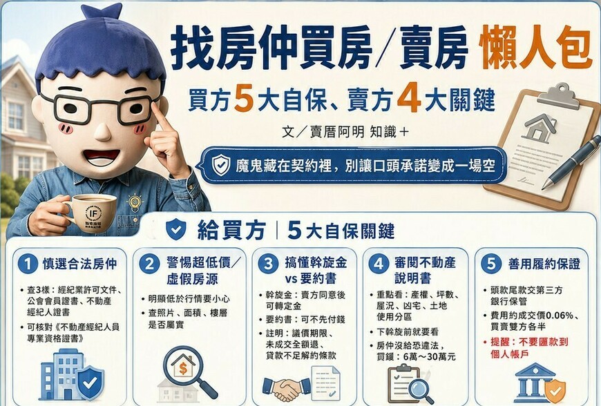 找房仲買房/賣房 懶人包》買方5大自保、賣方4大關鍵 阿明：魔鬼藏在契約裡，別讓口頭承諾變成一場空