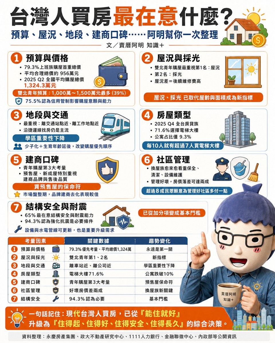台灣人買房最在意什麼？預算、屋況、地段、建商口碑⋯⋯阿明幫你一次整理