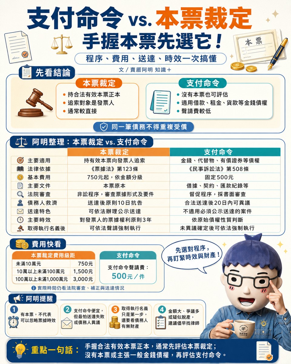 支付命令 vs. 本票裁定 懶人包》手握本票先選它！程序、費用、時效一次搞懂，別再傻傻送錯件