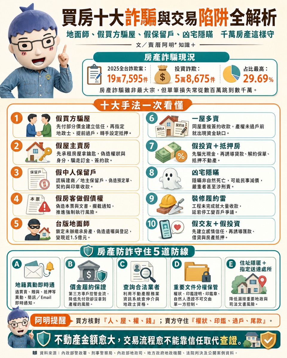 買房十大詐騙與交易陷阱全解析》地面師、假買方騙屋、假保留戶、凶宅隱瞞　千萬房產這樣守