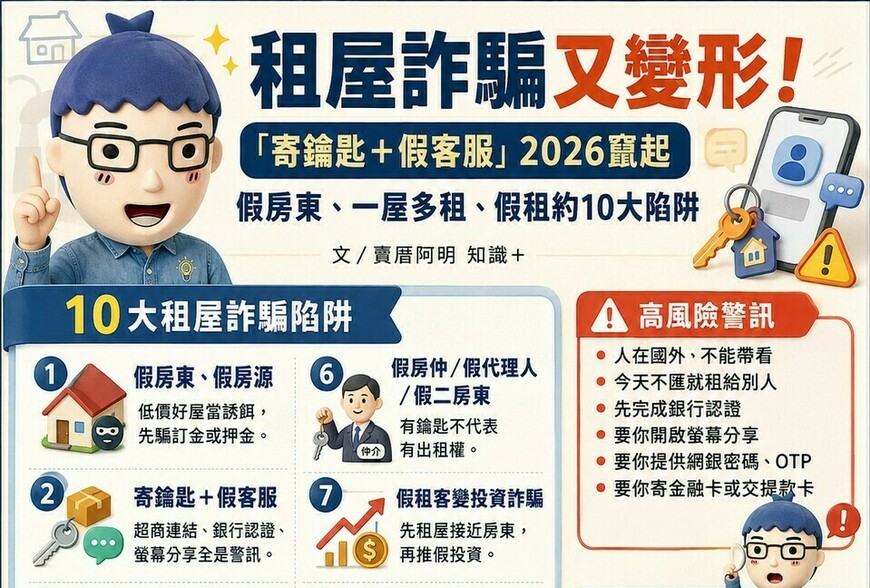 租屋詐騙又變形！「寄鑰匙＋假客服」2026竄起　假房東、一屋多租、假租約10大陷阱