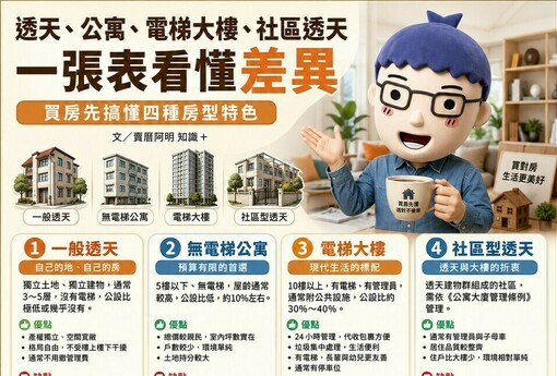 透天、公寓、電梯大樓、社區透天 阿明一張表幫你搞懂差異！買房先看這篇