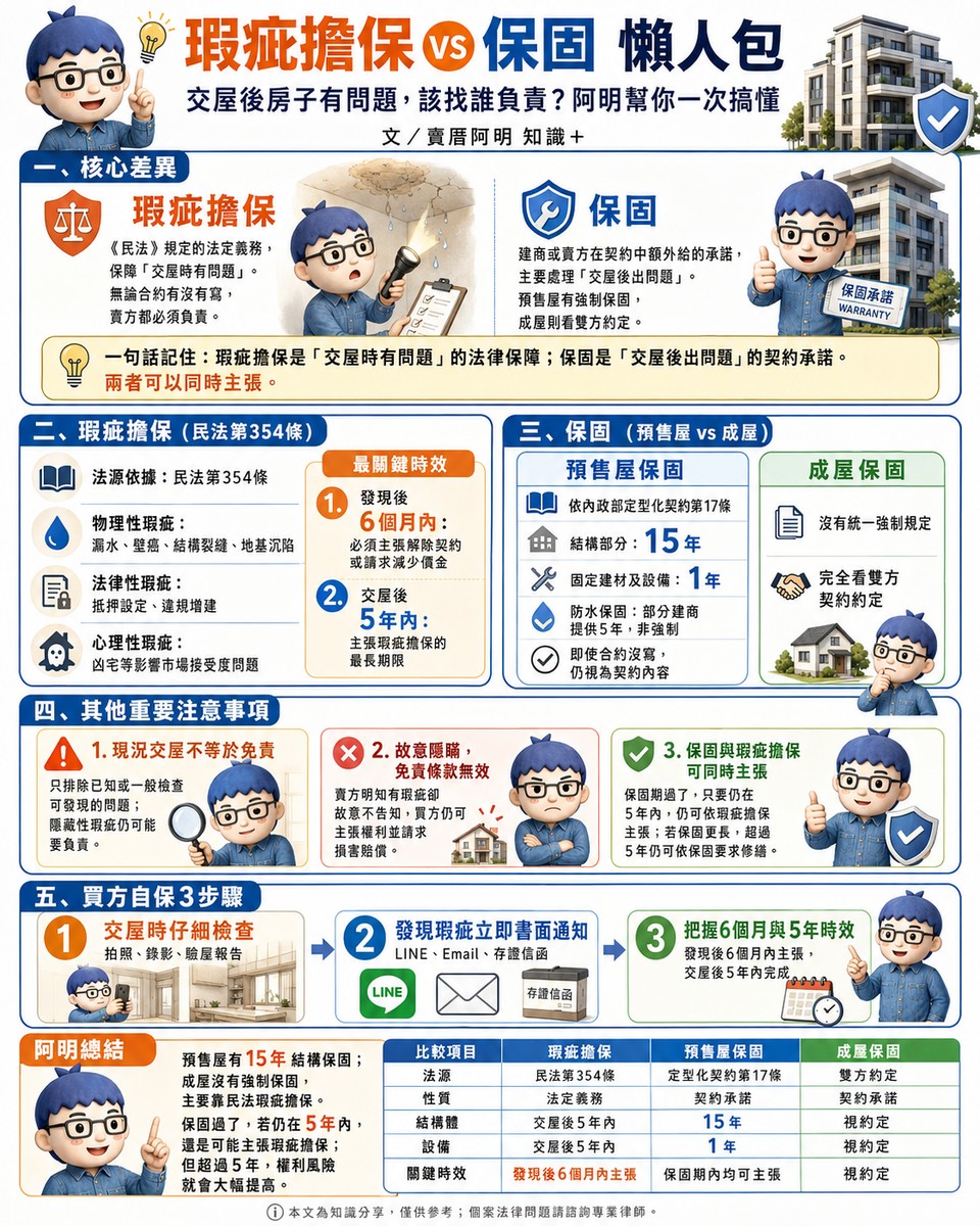 瑕疵擔保 vs 保固 懶人包》交屋後房子有問題，該找誰負責？
