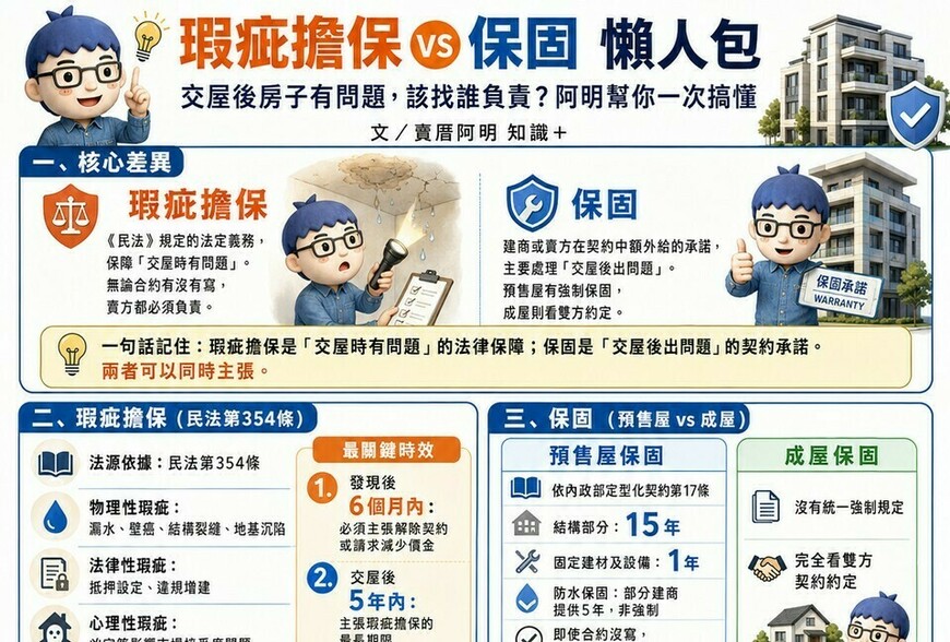 瑕疵擔保 vs 保固 懶人包》交屋後房子有問題，該找誰負責？
