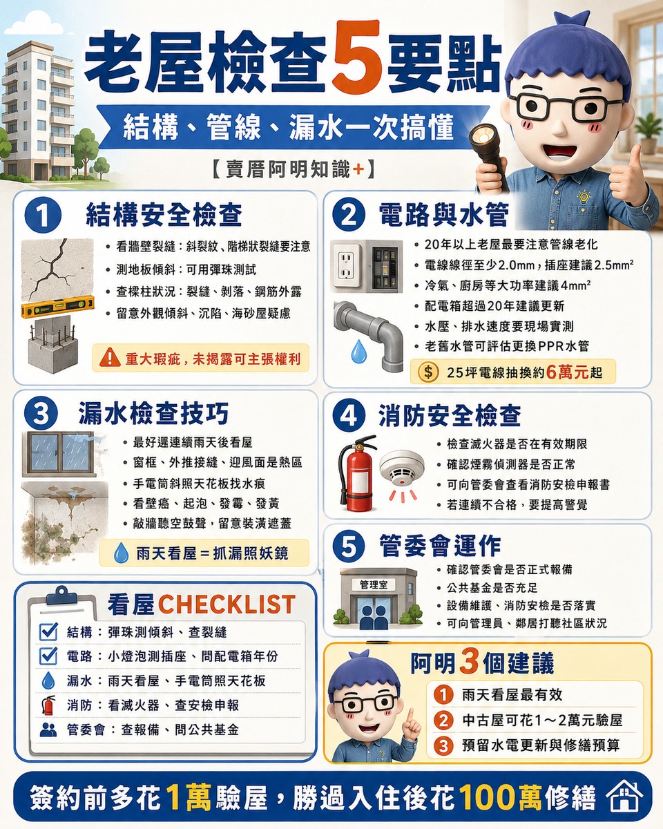 老屋檢查5要點｜結構、管線、漏水一次搞懂