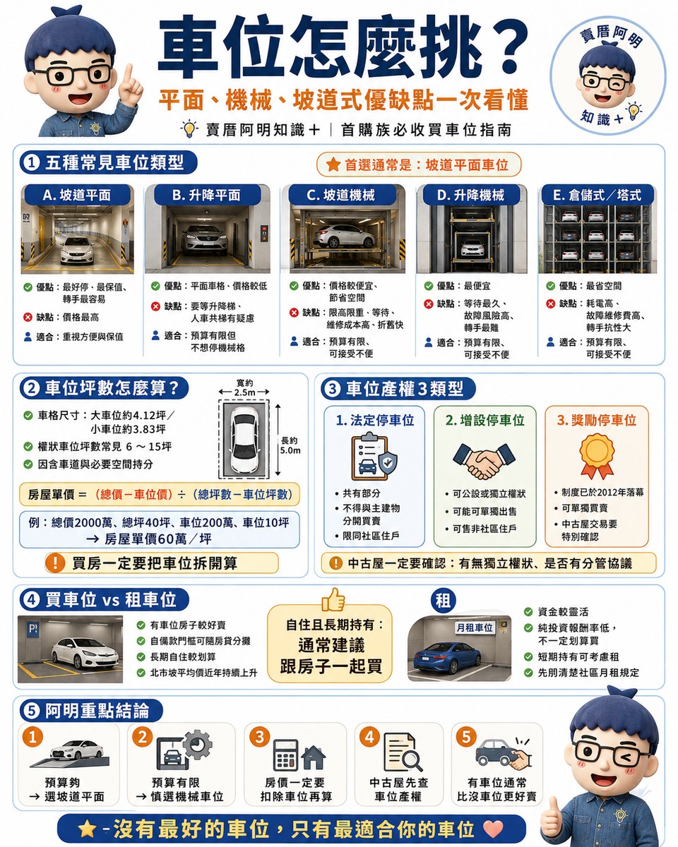 車位怎麼挑？平面、機械、坡道式優缺點一次看懂！首購族必收買車位指南