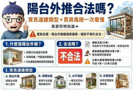 陽台外推合法嗎？常見違建類型＋買房風險一次看懂！