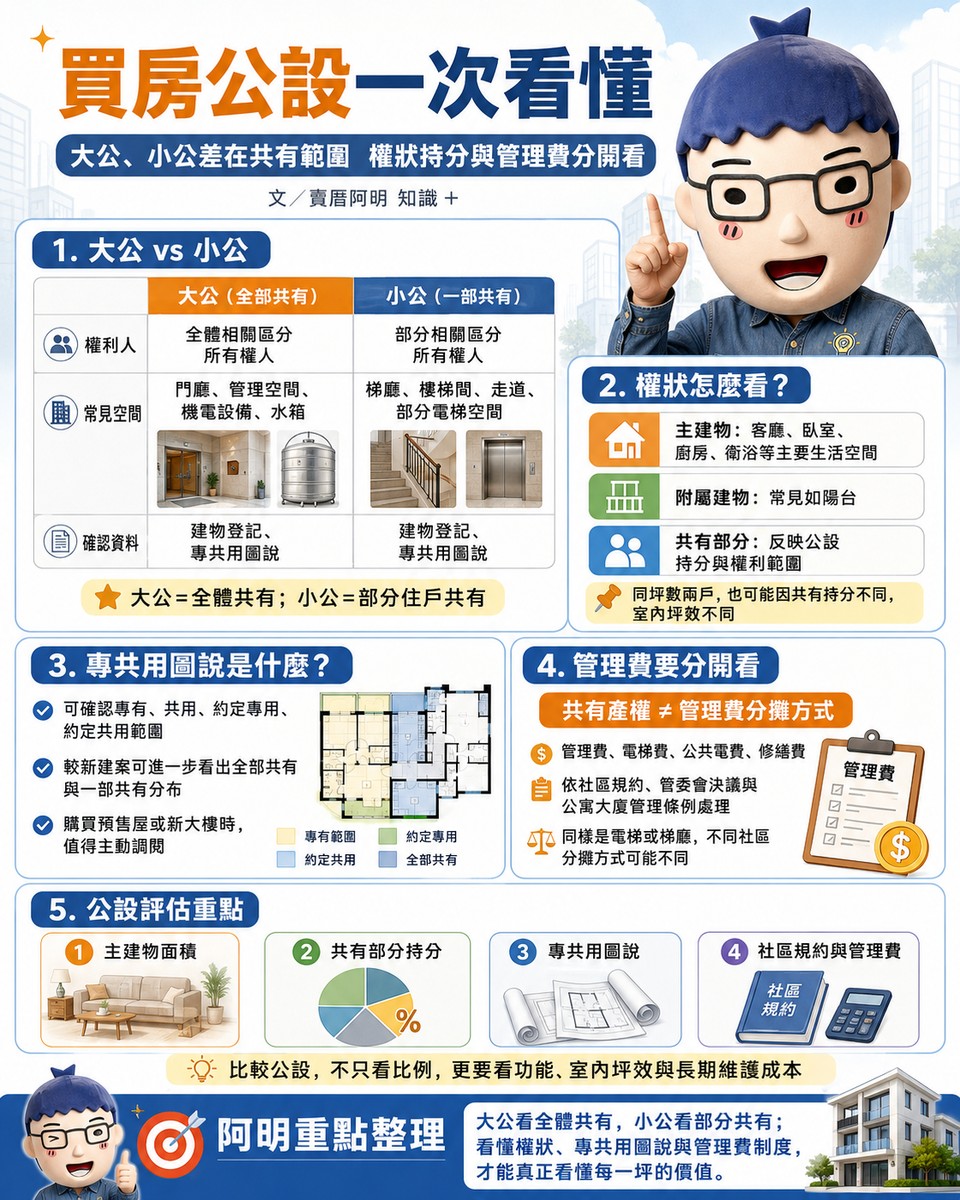 買房公設一次看懂　大公、小公差在共有範圍　權狀持分與管理費分開看