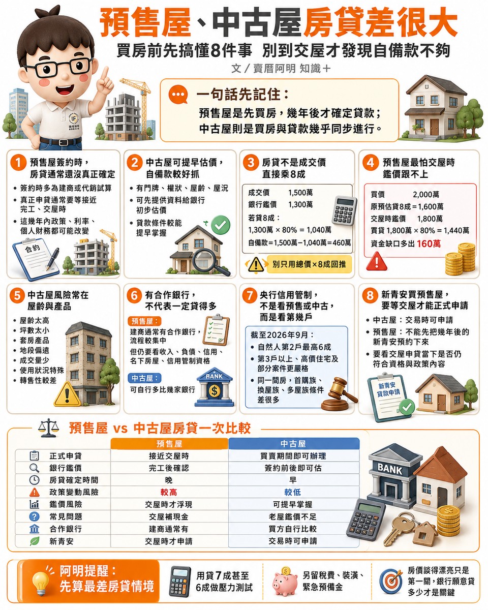 預售屋、中古屋房貸差很大　買房前先搞懂8件事　別到交屋才發現自備款不夠