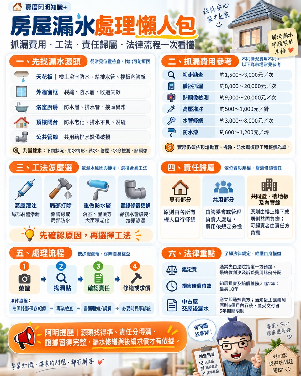 房屋漏水處理｜抓漏費用、工法、責任歸屬與法律流程一次看懂