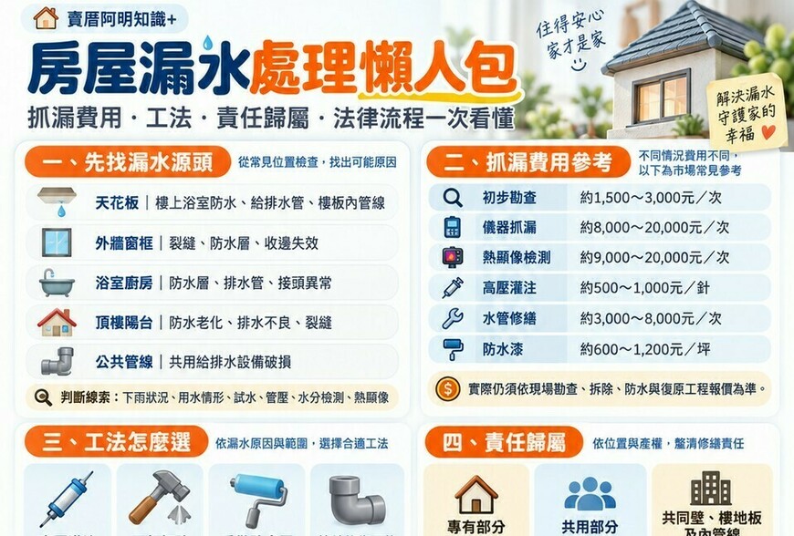 房屋漏水處理｜抓漏費用、工法、責任歸屬與法律流程一次看懂