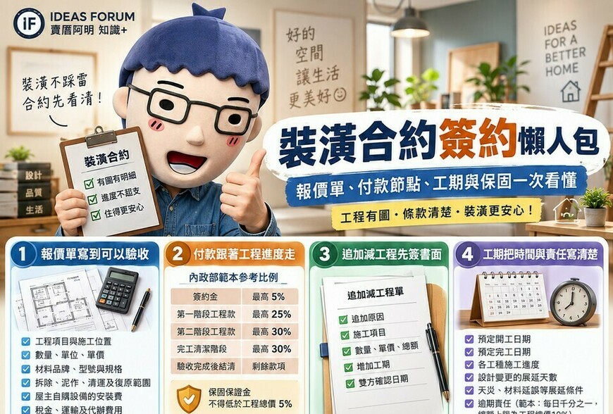 裝潢合約簽約懶人包｜報價單、付款節點、工期與保固一次看懂