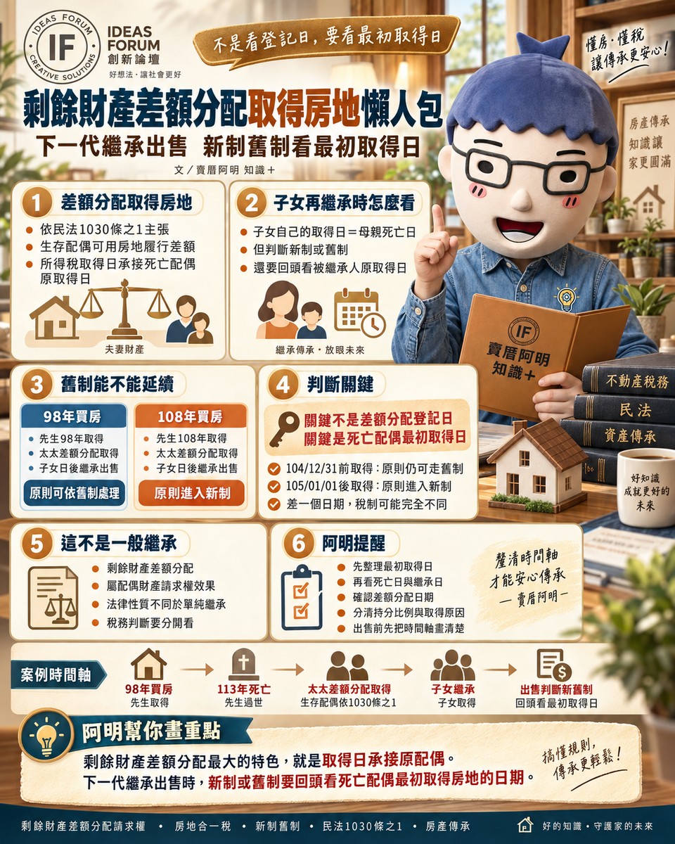 剩餘財產差額分配取得房地懶人包｜下一代繼承出售　新制舊制看最初取得日 賣厝阿明 知識＋