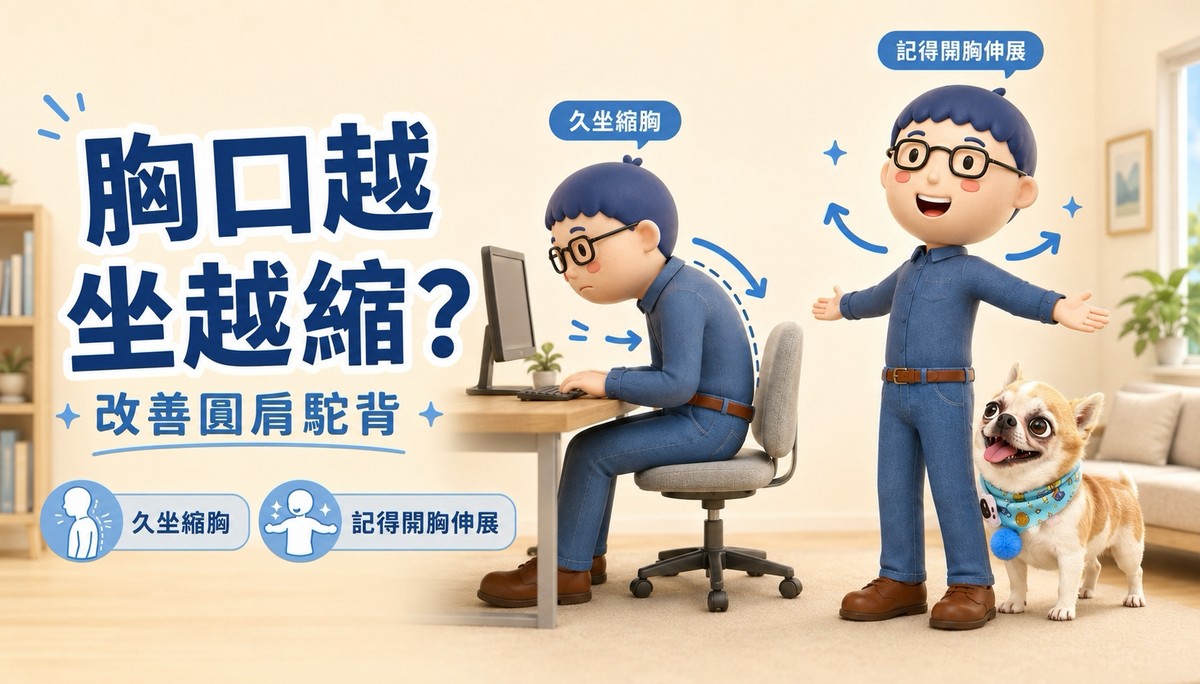 胸口越坐越縮？3個開胸動作改善圓肩駝背