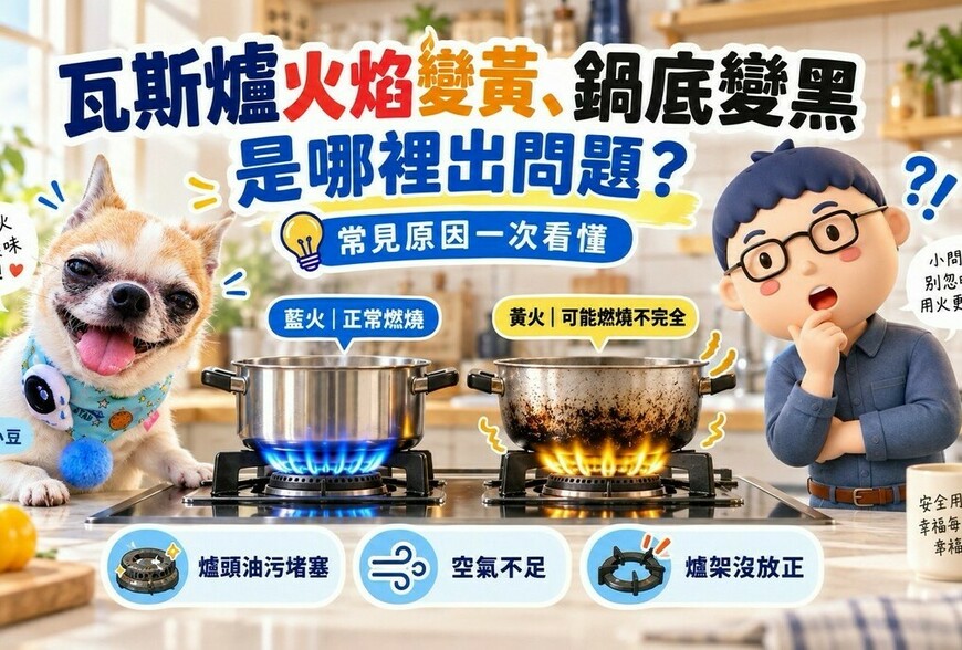 瓦斯爐火焰變黃、鍋底變黑，是哪裡出問題？常見原因一次看懂