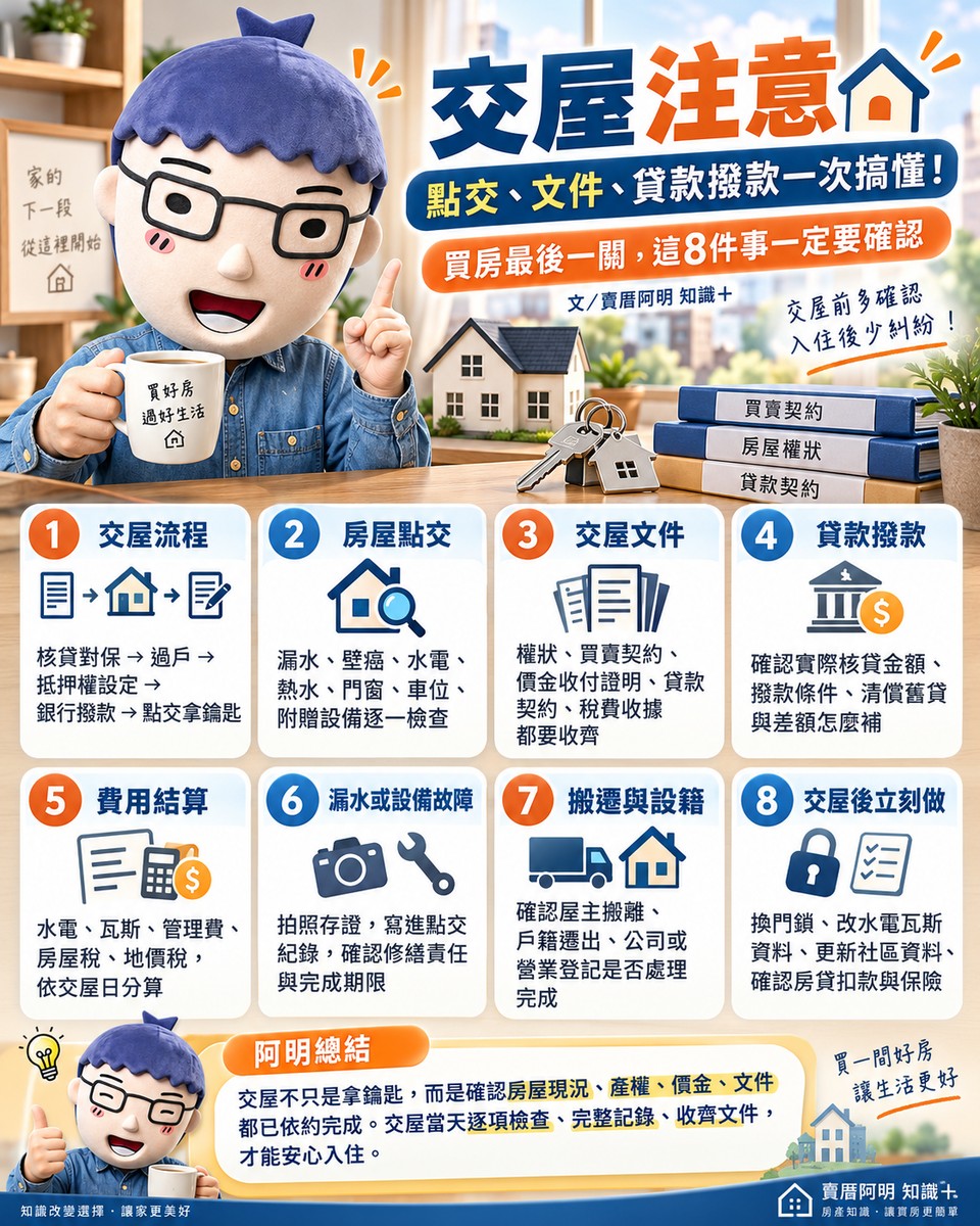 交屋注意｜點交、文件、貸款撥款一次搞懂！買房最後一關，這8件事一定要確認