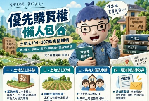 優先購買權懶人包｜土地法104、107條完整解析！地上權人、承租人、共有人購地權利與通知期限