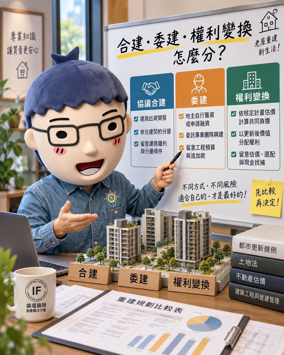 合建、委建、權利變換｜地主分回比例怎麼算？三種重建方式、資金與風險一次看懂