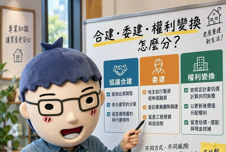 合建、委建、權利變換｜地主分回比例怎麼算？三種重建方式、資金與風險一次看懂