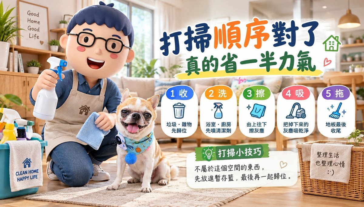 打掃順序對了真的省力！「收、洗、擦、吸、拖」5步驟，家裡乾淨得更快