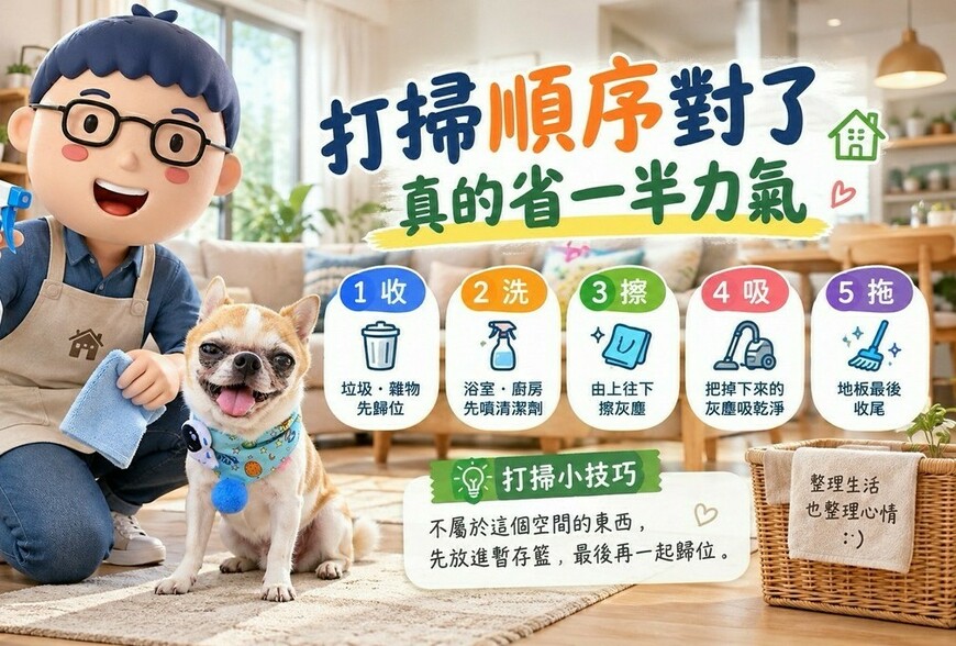 打掃順序對了真的省力！「收、洗、擦、吸、拖」5步驟，家裡乾淨得更快