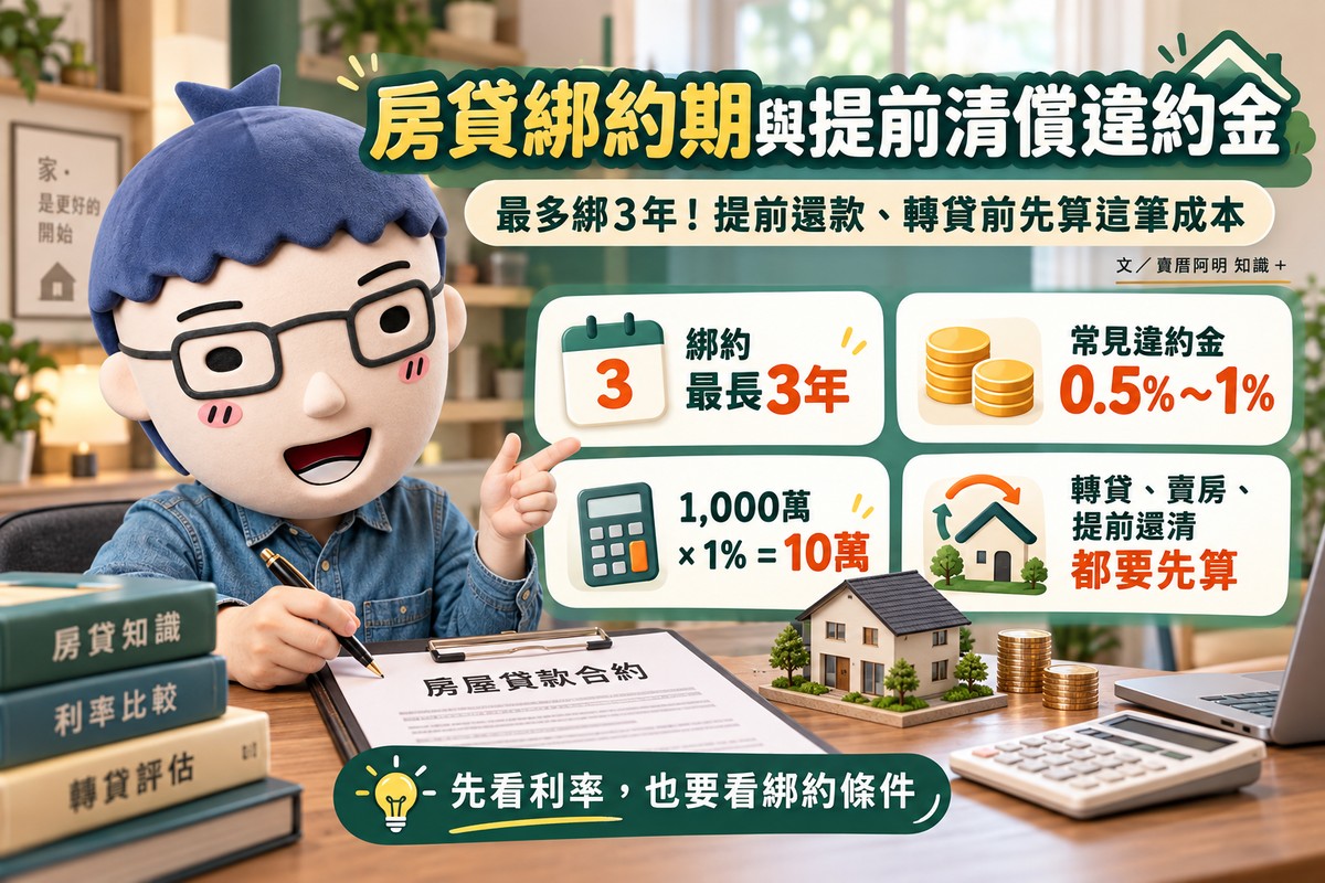 房貸綁約期與提前清償違約金｜最多綁3年！提前還款、轉貸前先算這筆成本