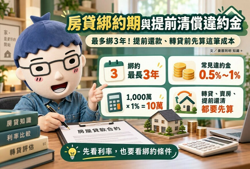 房貸綁約期與提前清償違約金｜最多綁3年！提前還款、轉貸前先算這筆成本