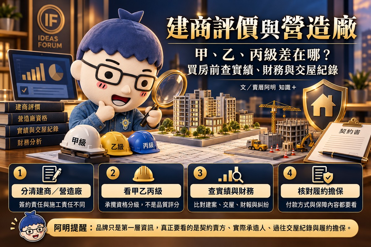 建商評價與營造廠｜甲、乙、丙級差在哪？買房前查實績、財務與交屋紀錄