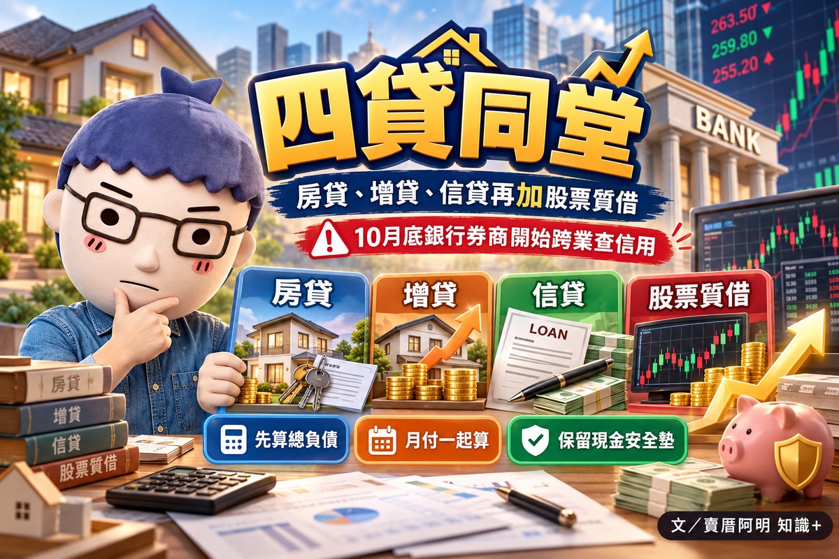 四貸同堂｜房貸、增貸、信貸再加股票質借　10月底銀行券商開始跨業查信用