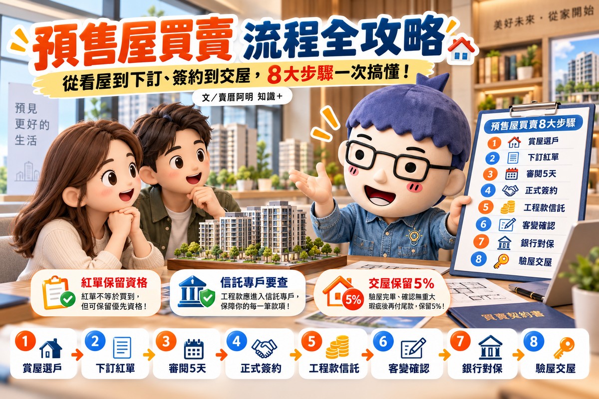 預售屋買賣流程全攻略：從看屋到下訂、簽約到交屋，8大步驟一次搞懂！