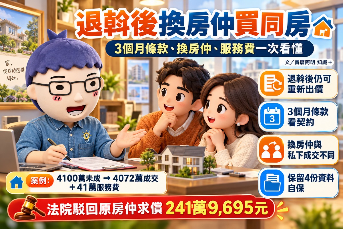 退斡後換房仲買同房｜3個月條款、換房仲、服務費一次看懂