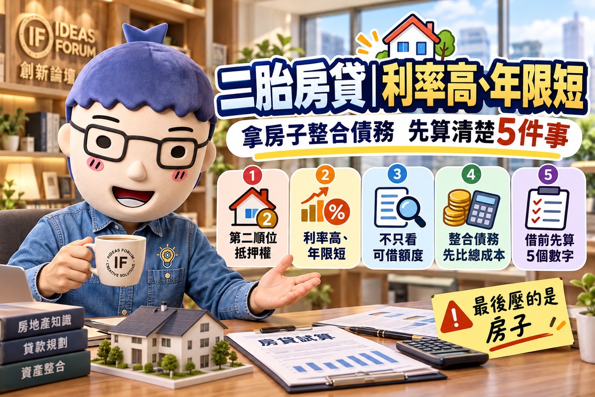 二胎房貸｜利率高、年限短　拿房子整合債務先算清楚5件事