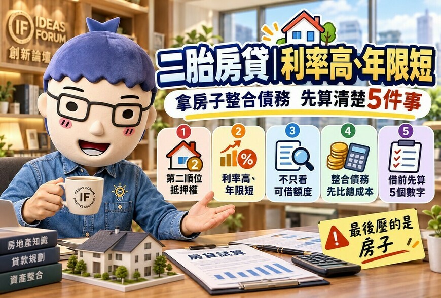 二胎房貸｜利率高、年限短　拿房子整合債務先算清楚5件事