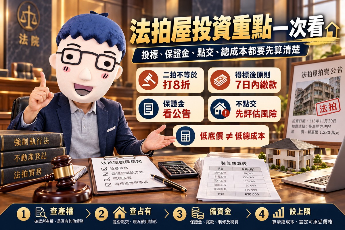 法拍屋投資｜投標、保證金、點交7大重點　低底價還要算進這些成本