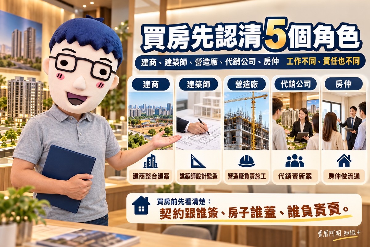 買房先認清5個角色｜建商開發、建築師設計、營造施工、代銷賣新案、房仲做流通