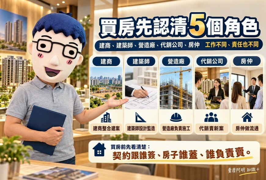 買房先認清5個角色｜建商開發、建築師設計、營造施工、代銷賣新案、房仲做流通