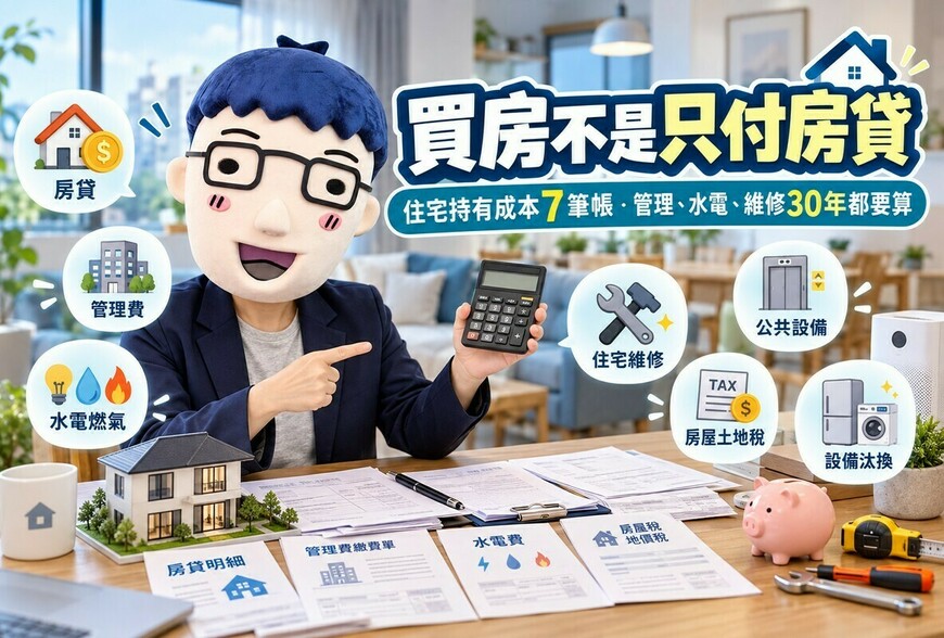 買房不是只付房貸｜住宅持有成本7筆帳　管理、水電、維修30年都要算