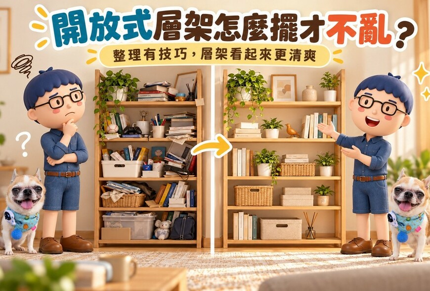 開放式層架怎麼擺才不亂？整理有技巧，層架看起來更清爽