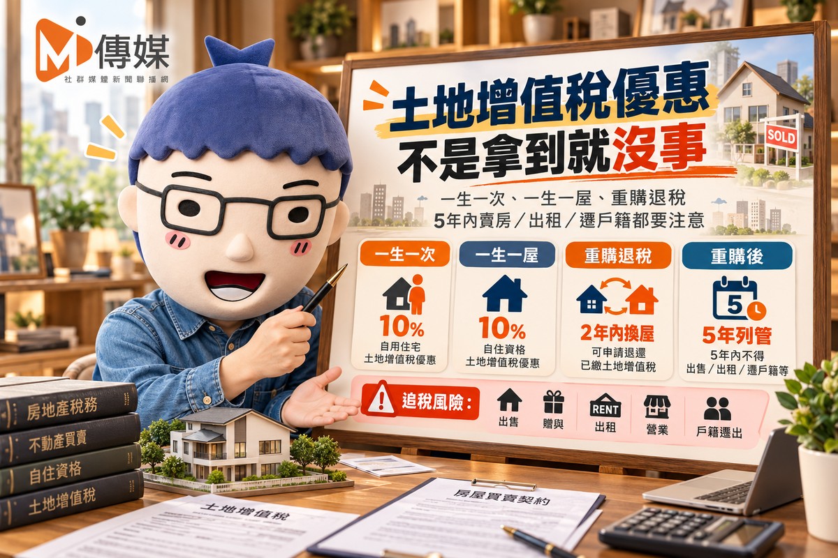 土地增值稅｜一生一次、一生一屋、重購退稅3大優惠　5年內賣房、出租、遷戶籍恐被追稅