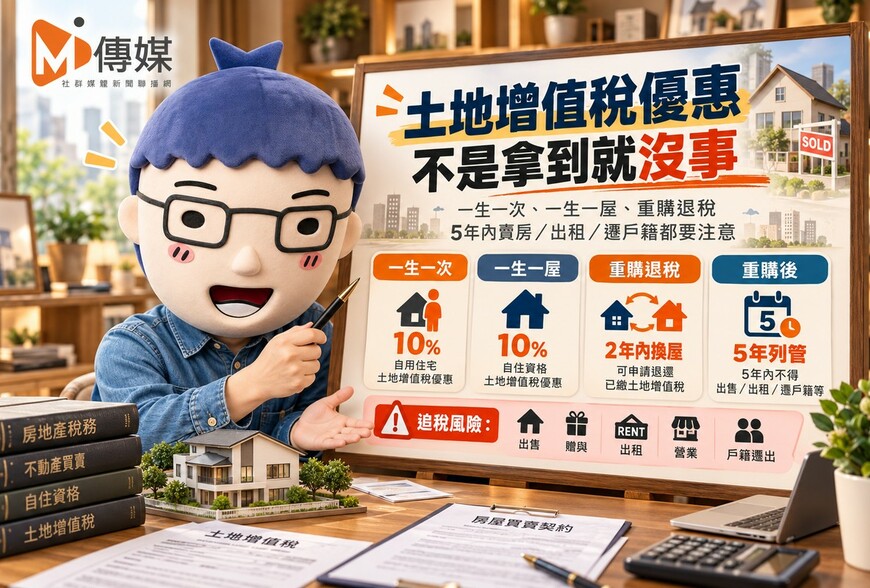 土地增值稅｜一生一次、一生一屋、重購退稅3大優惠　5年內賣房、出租、遷戶籍恐被追稅