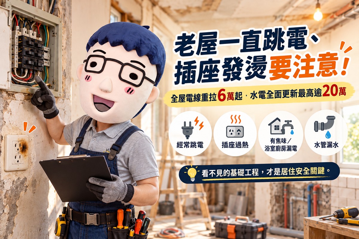 老屋一直跳電、插座發燙要注意！全屋電線重拉6萬起　水電全面更新最高逾20萬