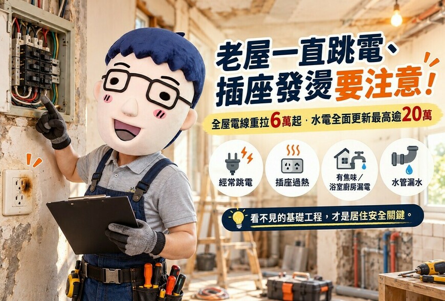 老屋一直跳電、插座發燙要注意！全屋電線重拉6萬起　水電全面更新最高逾20萬