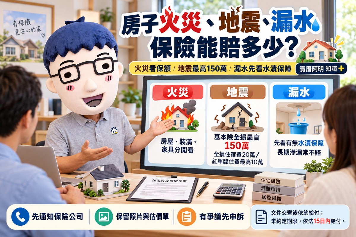 房子火災、地震、漏水保險能賠多少！地震最高150萬、漏水最容易吵　阿明教你看懂理賠規則