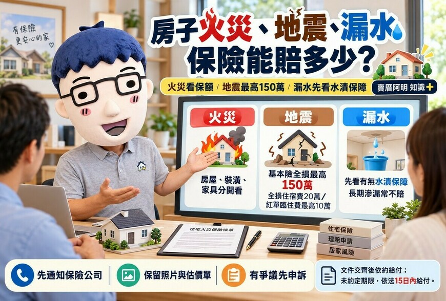 房子火災、地震、漏水保險能賠多少！地震最高150萬、漏水最容易吵　阿明教你看懂理賠規則