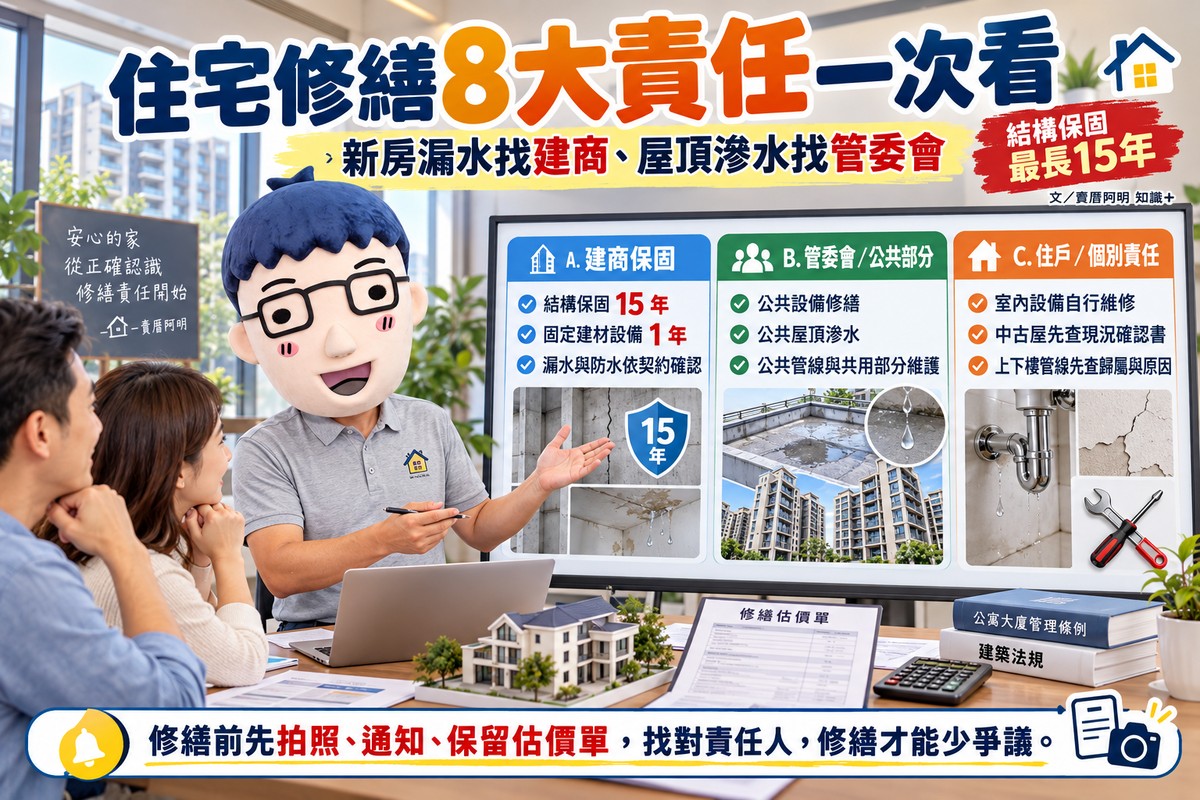 新房漏水找建商、屋頂滲水找管委會！他揭住宅修繕8大責任　結構保固最長15年