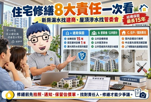 新房漏水找建商、屋頂滲水找管委會！他揭住宅修繕8大責任　結構保固最長15年
