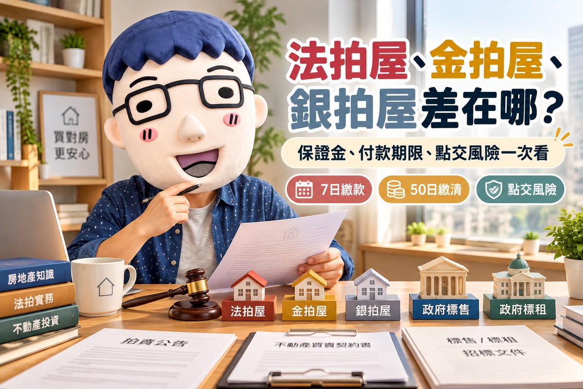 法拍屋、金拍屋、銀拍屋差在哪！阿明比較5種不動產交易方式　保證金、付款期限、點交風險一次看