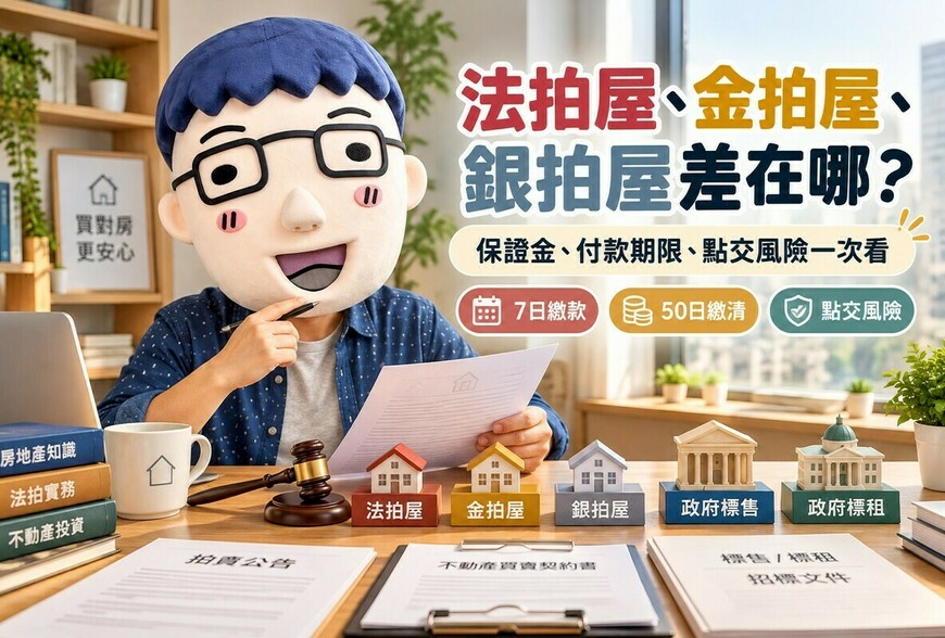 法拍屋、金拍屋、銀拍屋差在哪！阿明比較5種不動產交易方式　保證金、付款期限、點交風險一次看