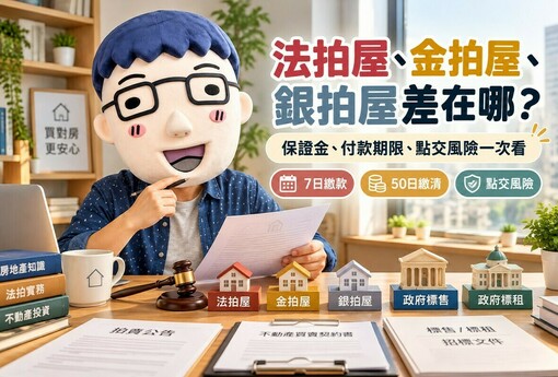 法拍屋、金拍屋、銀拍屋差在哪！阿明比較5種不動產交易方式　保證金、付款期限、點交風險一次看